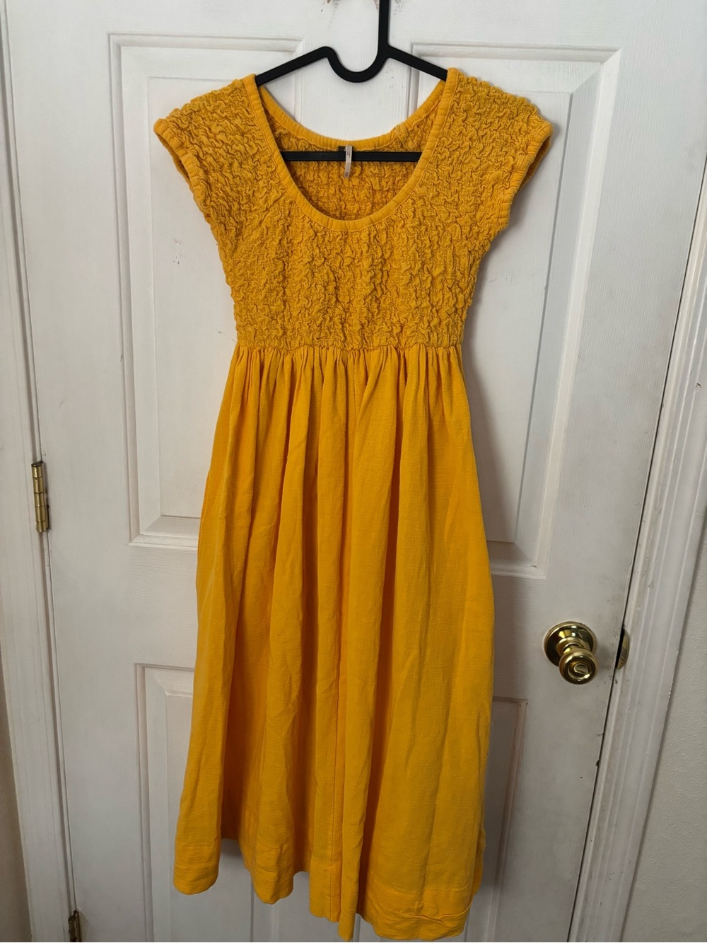 Free People Mustard Smocked Midi Dress